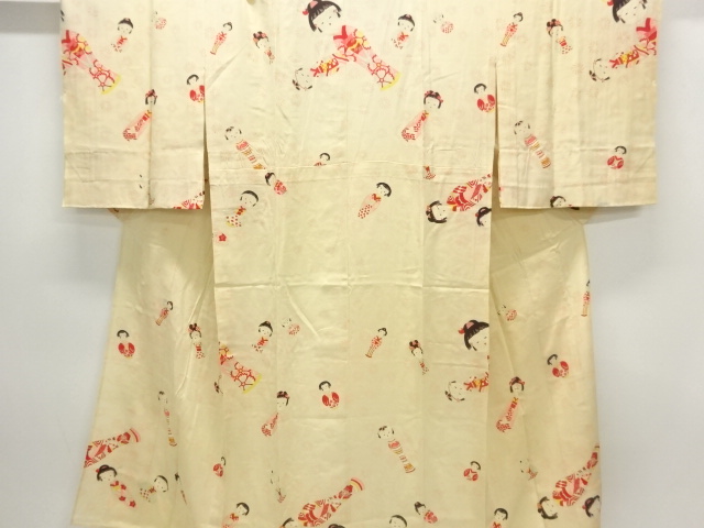 JAPANESE KIMONO / ANTIQUE HITOE JUBAN / SILK / KINSHA / KOKESHI DOLL PATTERN